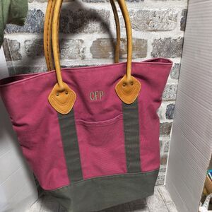 VTG L.L.Bean Leather Handle Tote Distressed Plaid Lined Boat Bag